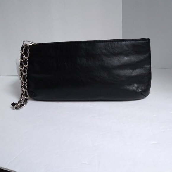 Black Bling Studded Skull Pirate Wristlet with Leather Wrapped Silver Link Chain - Picture 2 of 8